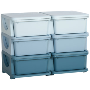 Organisateur de jouets enfant 6 tiroirs 3 niveaux bleu