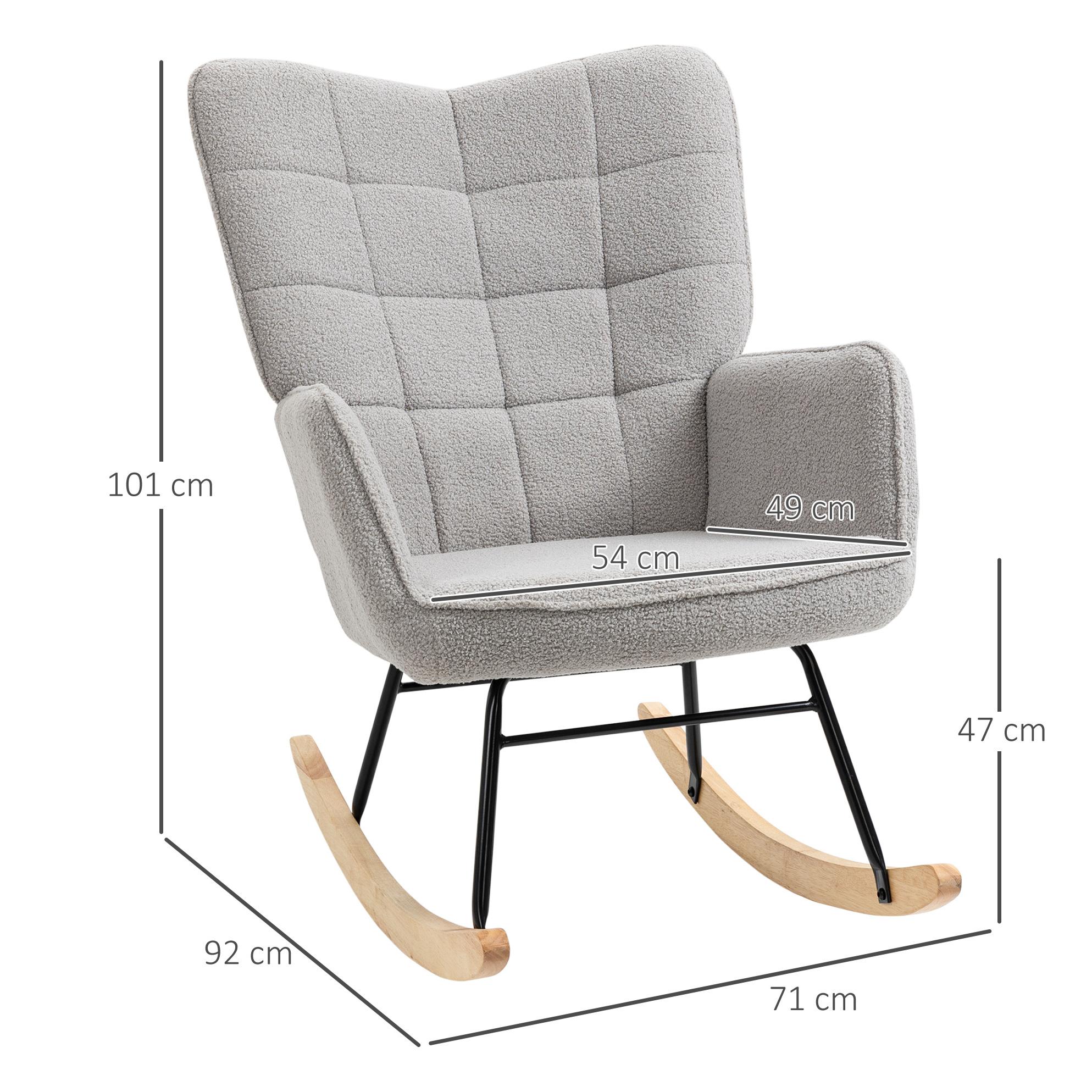 Silla Mecedora Sillón Balancín Butaca de Salón Oscilante 40° con Patas de Madera de Haya y Marco de Acero para Dormitorio Carga 120 kg 71x92x101 cm Gris