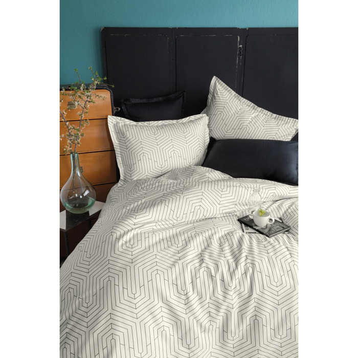 Housse de couette + taie(s) oreiller satin de coton "Strada white"