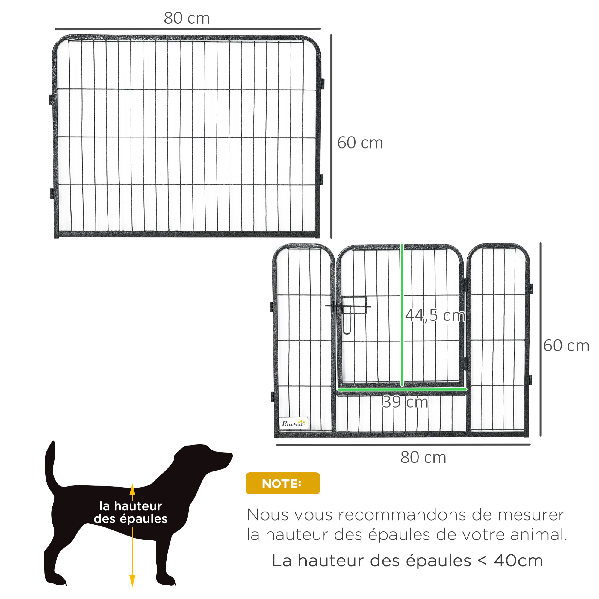 PawHut Parc enclos modulable pour animaux avec 2 portes - 12 panneaux modulables - acier noir