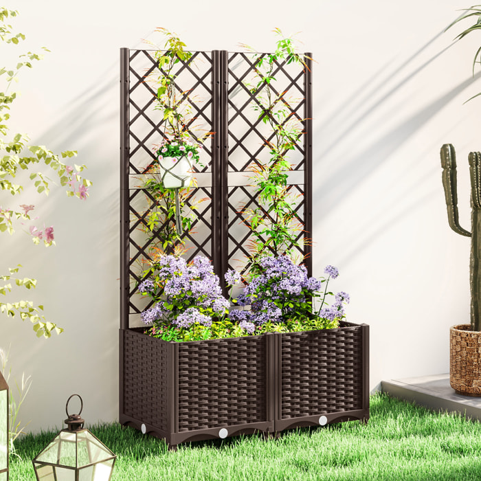 Jardinera con Enrejado de PP Jardinera Exterior Grande con Drenaje y Amplio Espacio para Plantas Trepadoras Macetero con Soporte para Jardín Patio Terraza 80x40x135 cm Marrón