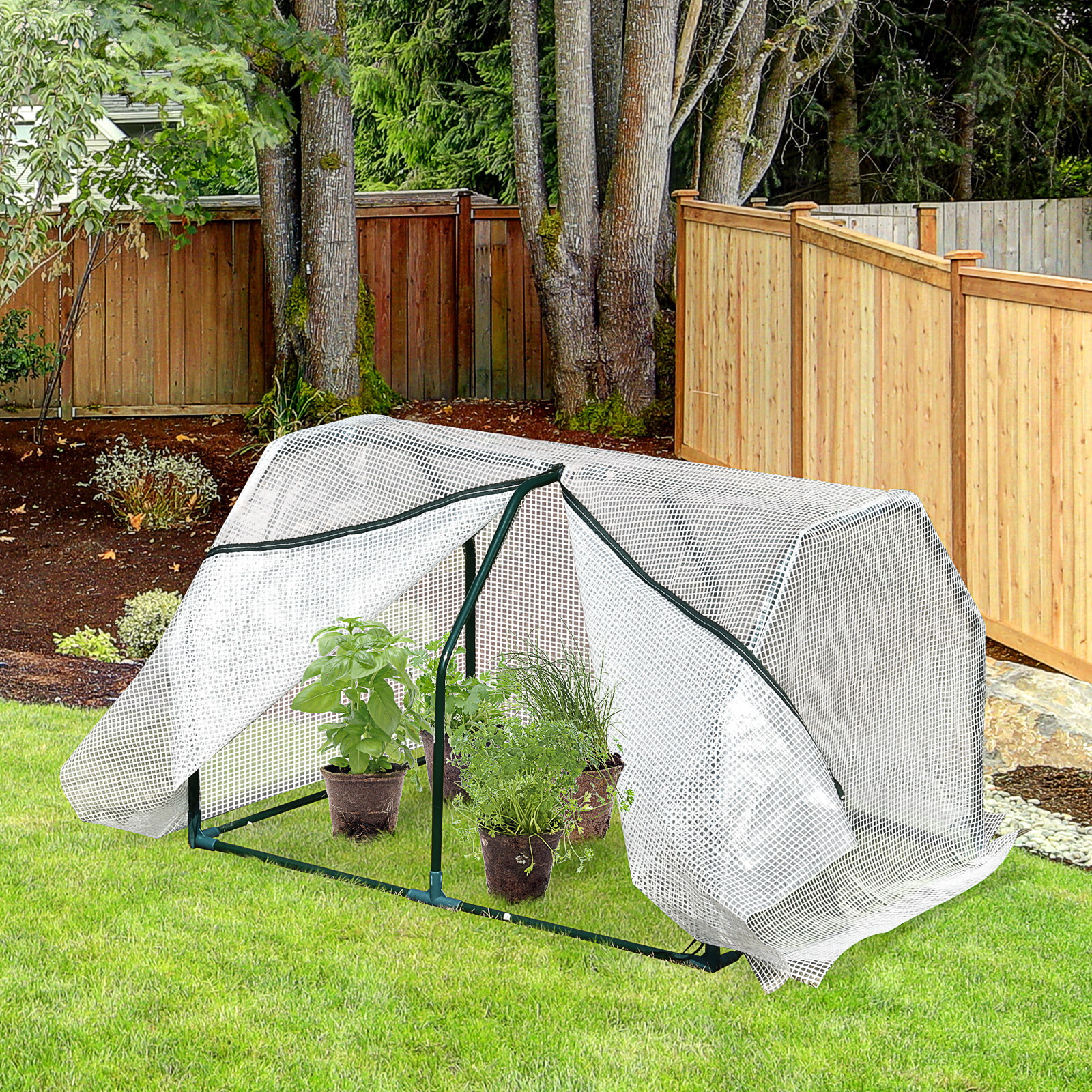 Invernadero de Terraza 100x70x60 cm Vivero Casero Pequeño de Jardín con Cremallera para Cultivos Plantas Flores Marco de Acero Cubierta de PE Blanco