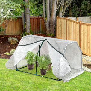 Invernadero de Terraza 100x70x60 cm Vivero Casero Pequeño de Jardín con Cremallera para Cultivos Plantas Flores Marco de Acero Cubierta de PE Blanco