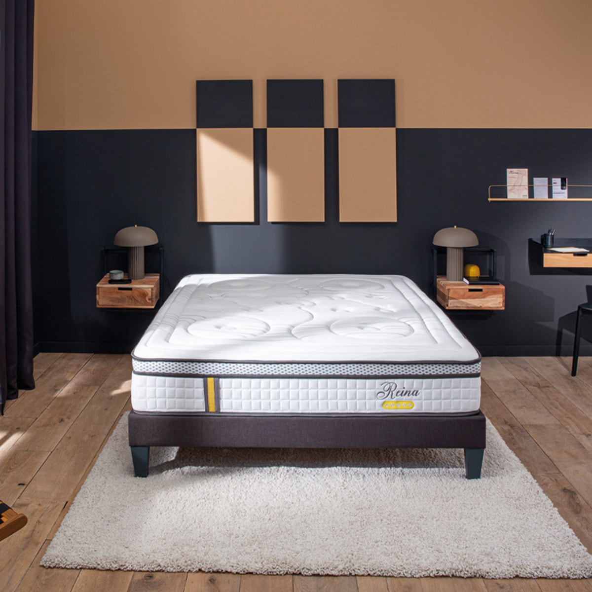 Ensemble Matelas Ressorts ensachés Reina 2.0 avec sommier en bois