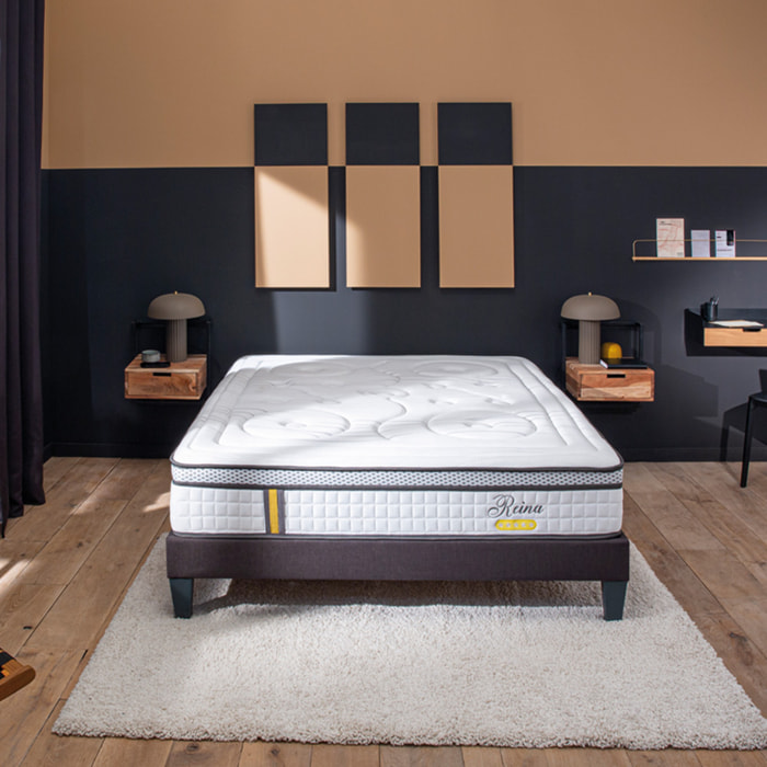 Ensemble Matelas Ressorts ensachés Reina 2.0 avec sommier en bois