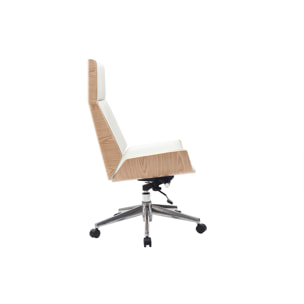 Fauteuil de bureau de direction design blanc, bois clair et acier chromé CURVED