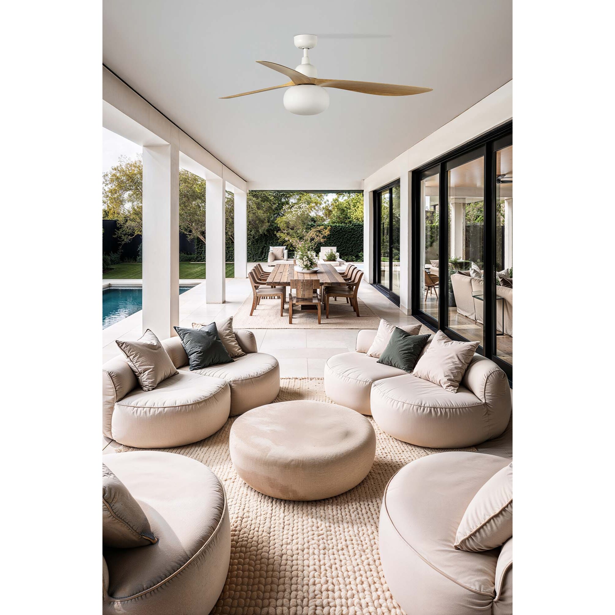 OUTWOOD L Ventilador de techo blanco/madera roble IP44 1X27