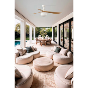 OUTWOOD L Ventilador de techo blanco/madera roble IP44 1X27