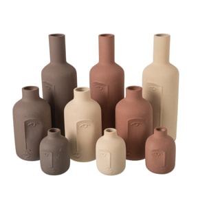 J-Line Vase bouteille visage - porcelaine - écru/marron - assortiment de 3