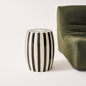 Table d'appoint, bout de canapé, table de chevet acier émaillé, rayures bicolores Ø35 x H 46cm MIZZY