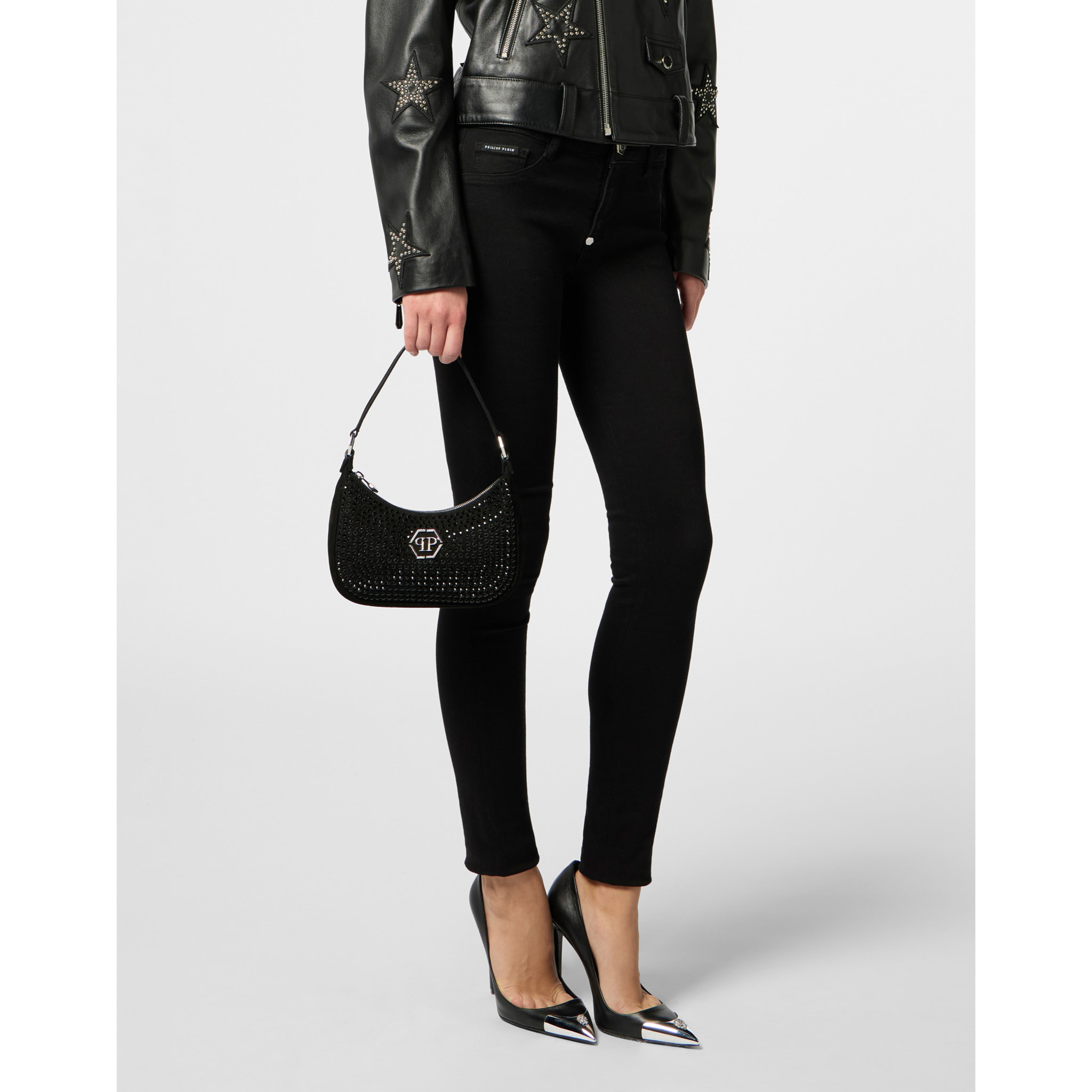 PHILIPP PLEIN Suede Shoulder Bag All-Over Strass