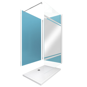 Pack Douche a l'Italienne 90x120 - Kit Panneaux Muraux Bleu/Chrome + Receveur + Paroi Miroir 8 mm