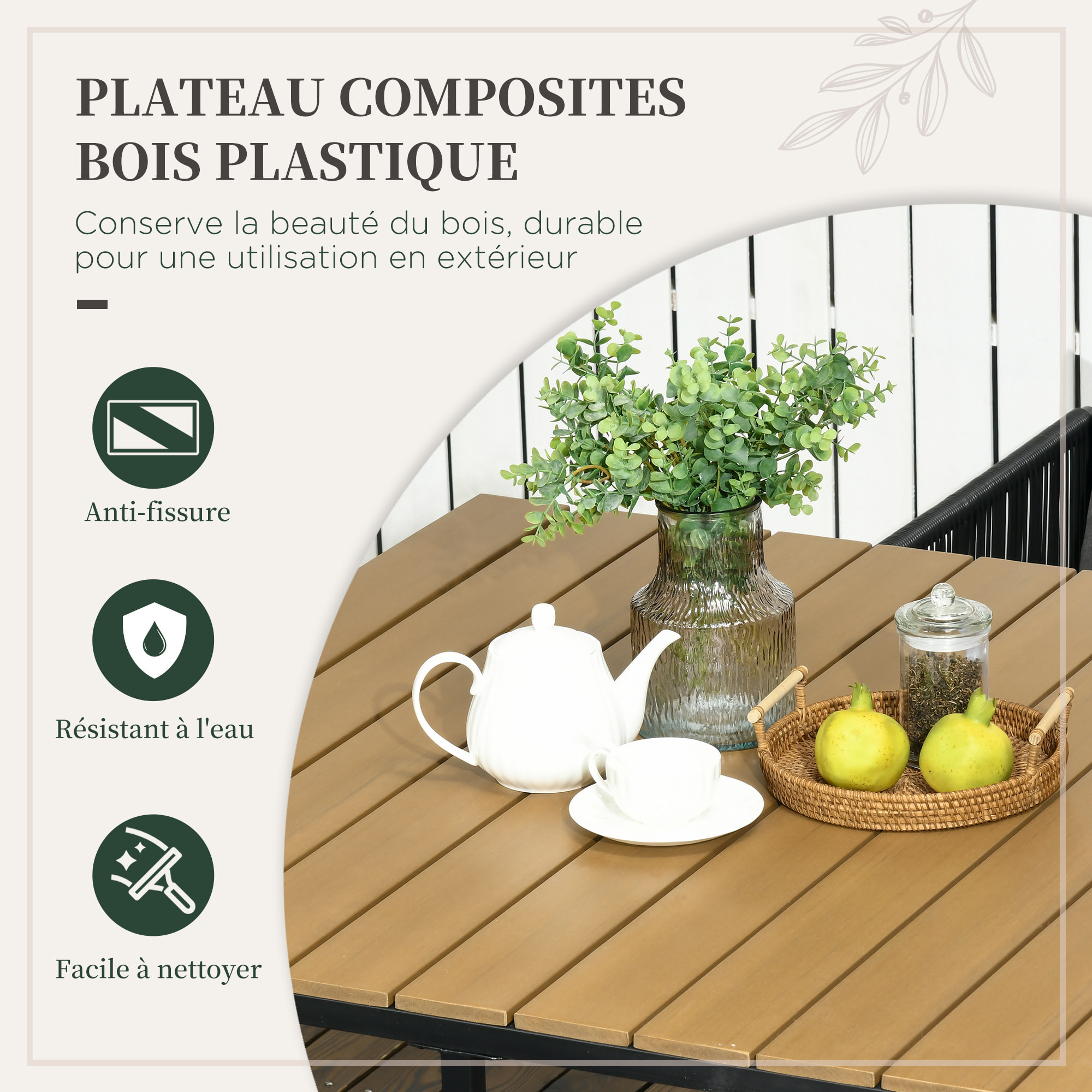 Salon de jardin 4 personnes encastrable avec coussins zippés déperlants métal résine noir effet bois
