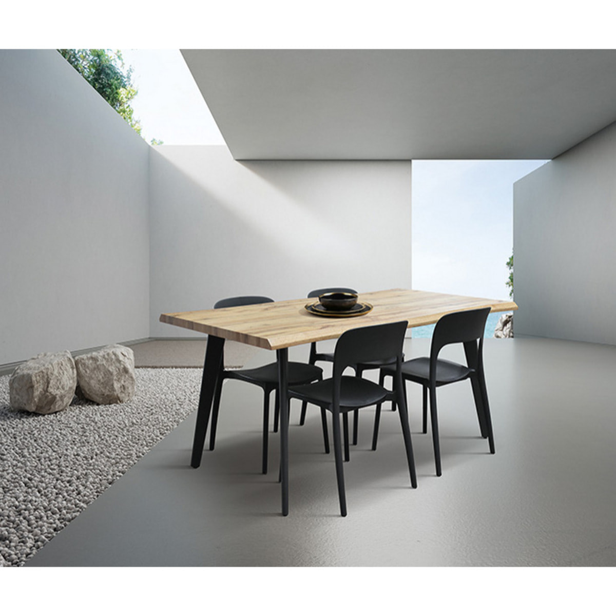 Tavolo ALICUDI con piano in legno finitura rovere rustico e gambe in metallo nero 160x90cm