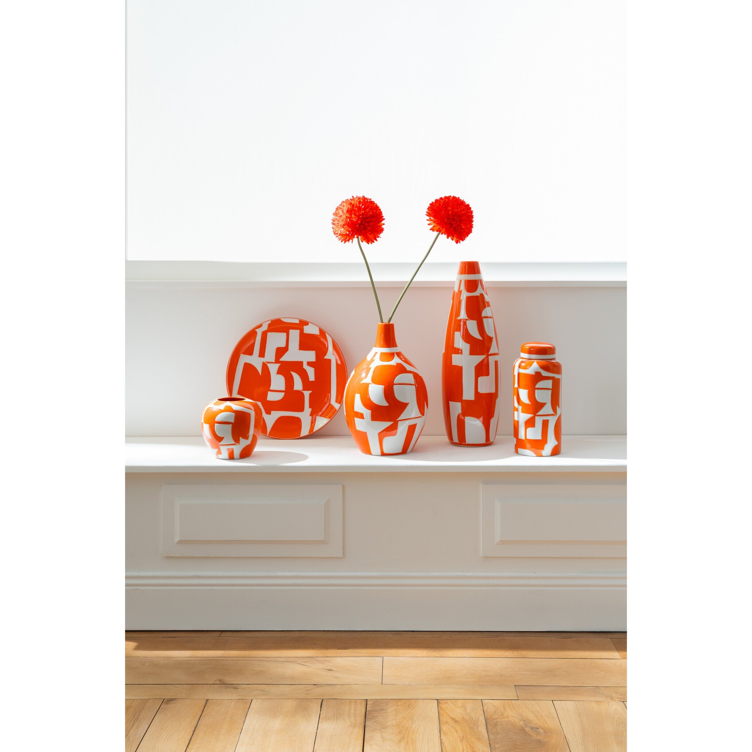 J-Line Vase Géométrique - porcelaine - blanc/orange - small