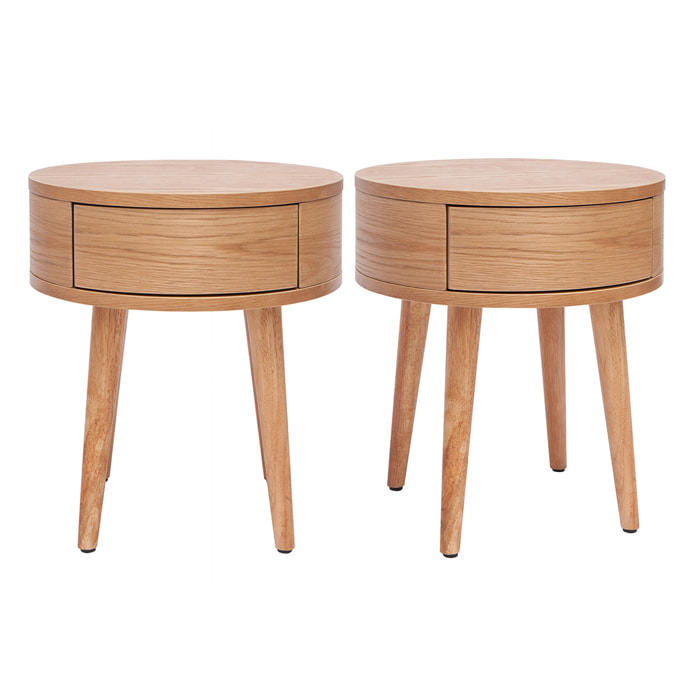 Tables de chevet rondes en bois clair avec tiroir D45 cm (lot de 2) JUDITH