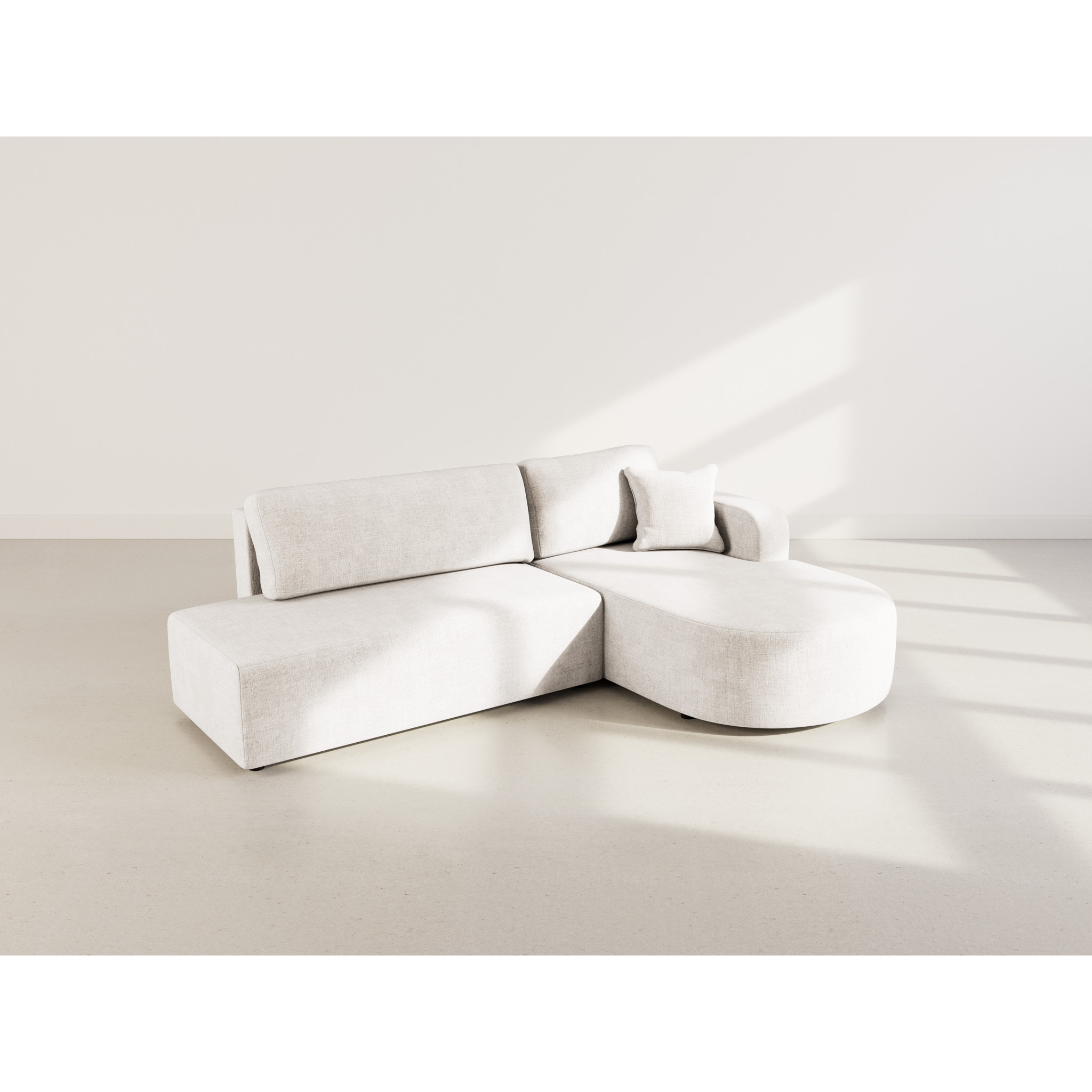 Miro - Canapé d'angle droit 4 places convertible avec coffre en velours texturé - Beige