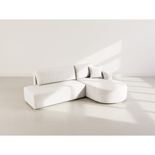 Miro - Canapé d'angle droit 4 places convertible avec coffre en velours texturé - Beige