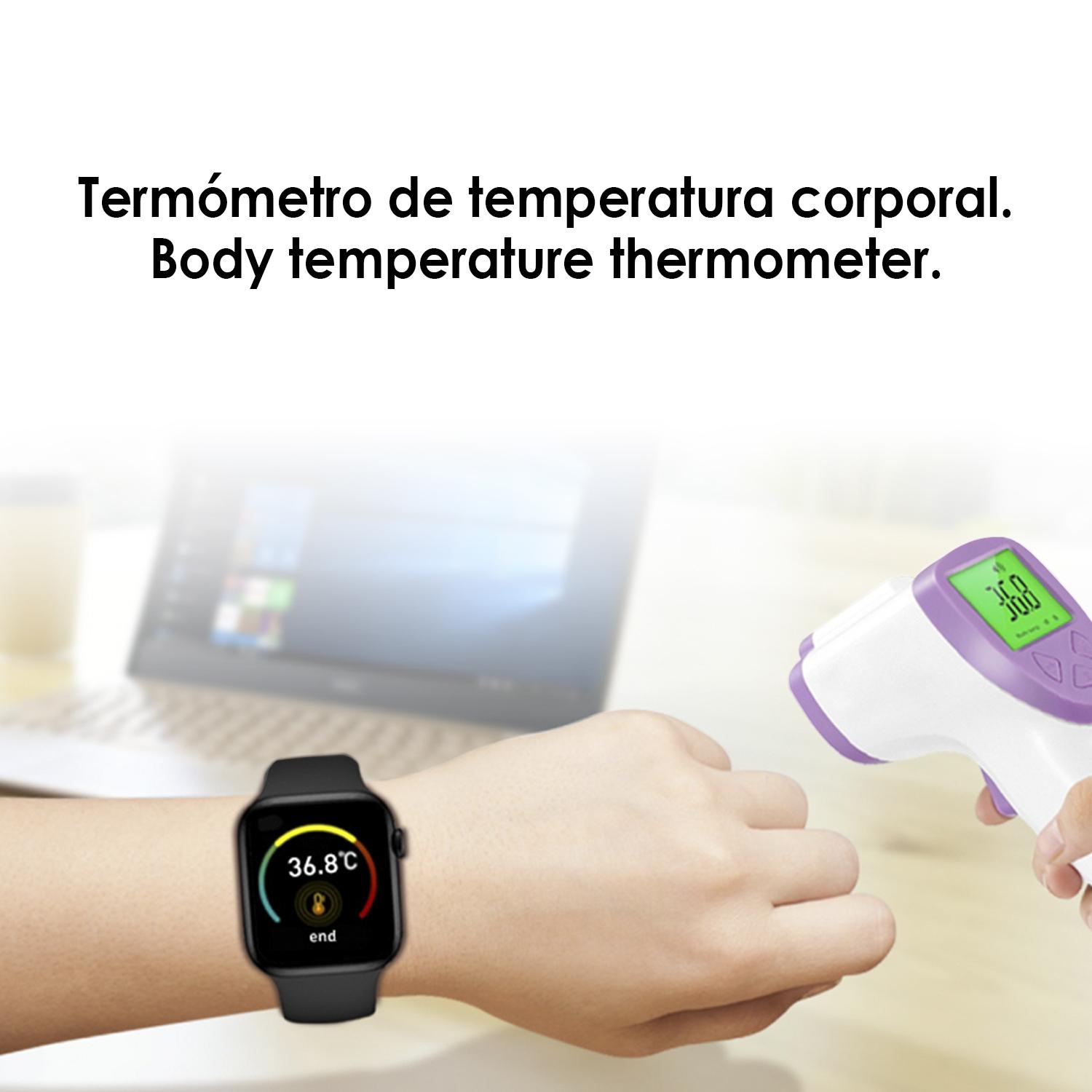 Smartwatch X8 Max con dialer e chiamate Bluetooth, termometro corporeo, cardiofrequenzimetro e sfigmomanometro.