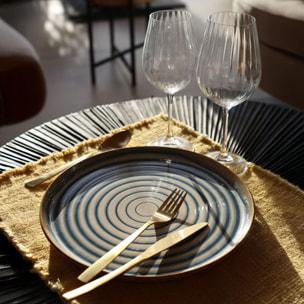 Lot de 6 assiettes plates spirale 27cm en faïence bleu et beige  SPIRALE