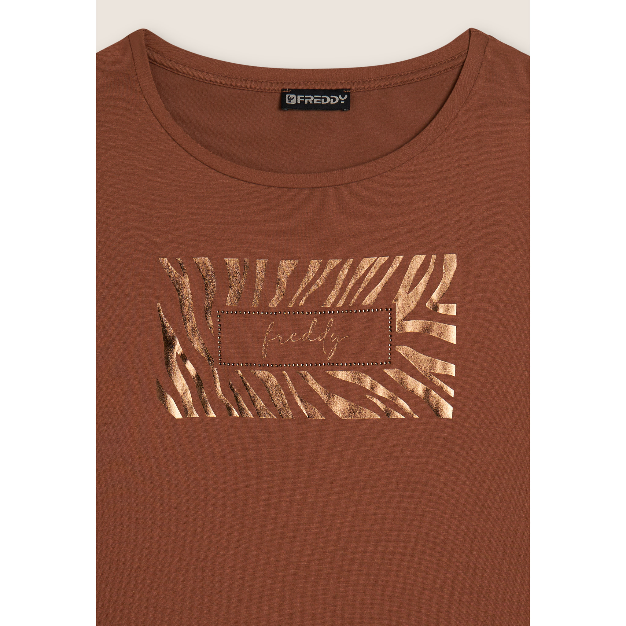 T-shirt donna manica lunga con logo strass