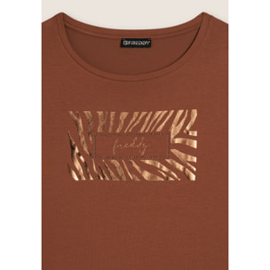 T-shirt donna manica lunga con logo strass