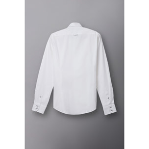 Camicia Uomo 2 Bottoni Button Down Slim Popeline Stretch Unito Bianco