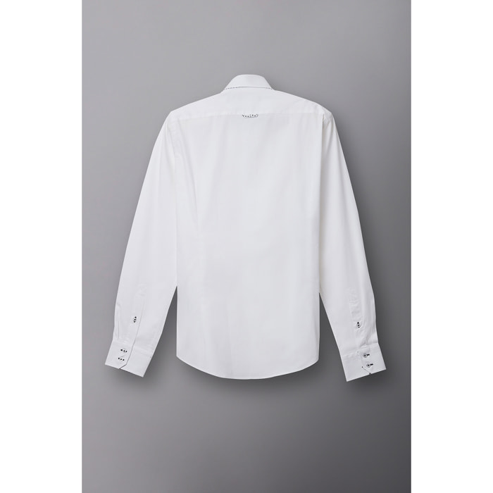 Camicia Uomo 2 Bottoni Button Down Slim Popeline Stretch Unito Bianco