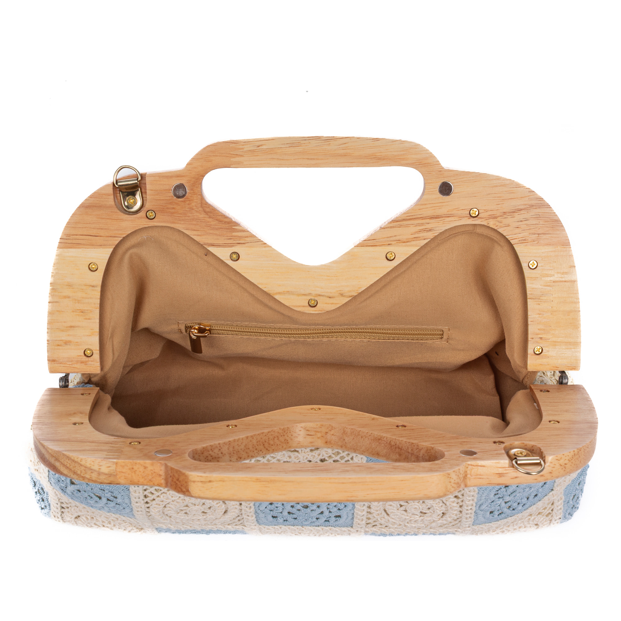 Bisenzio Bolso de mano Mujer. Fabricado en madera natural, algodón y paja trenzada.