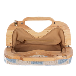 Bisenzio Bolso de mano Mujer. Fabricado en madera natural, algodón y paja trenzada.