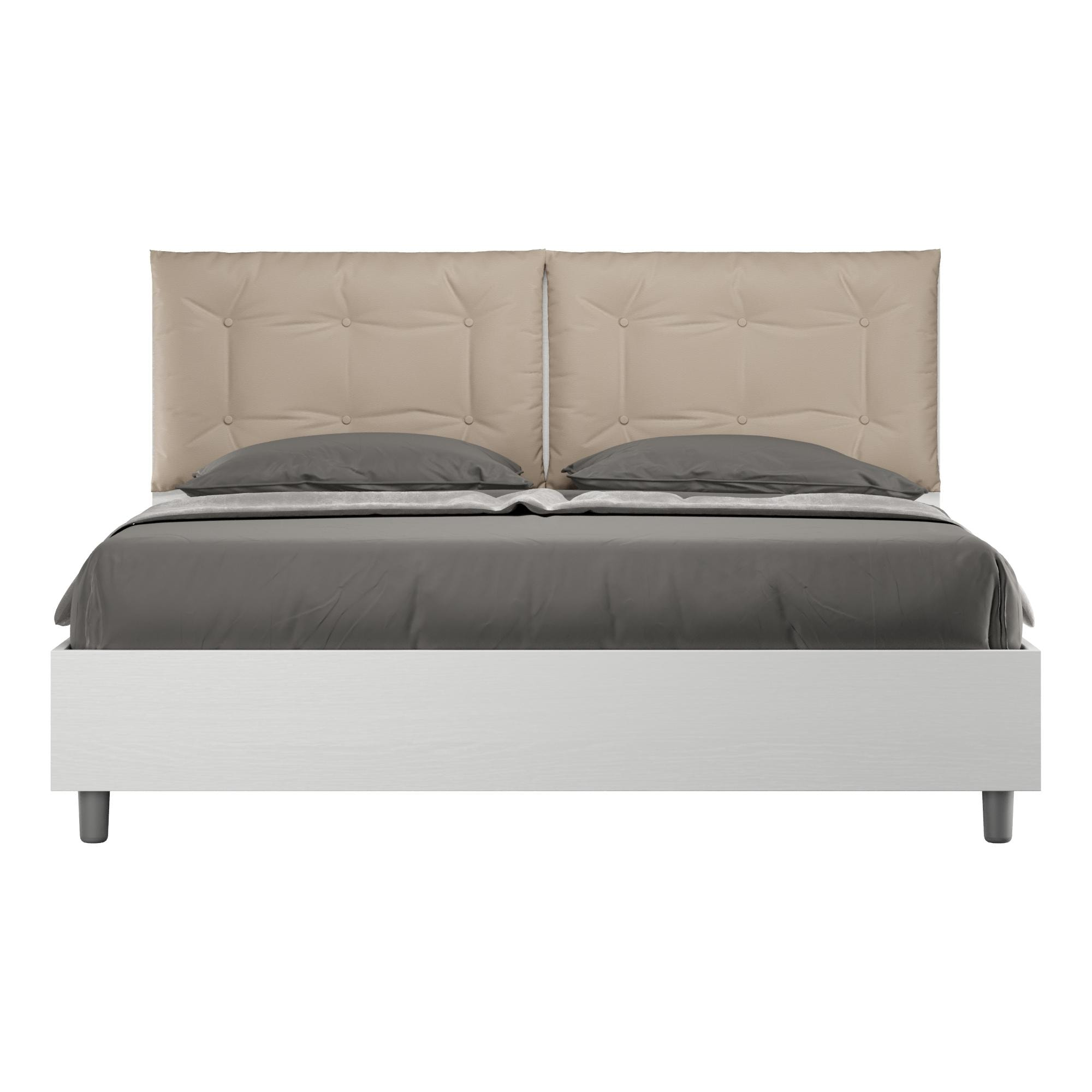 Lit coffre 160x190 avec coussins similicuir taupe Egos Annalisa