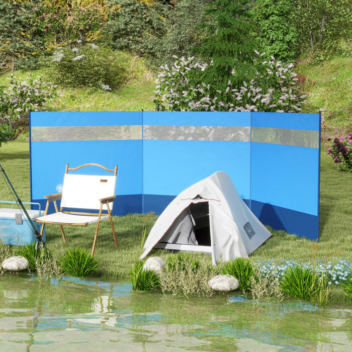 Paravent brise-vue camping plage portable pliable avec sac de transport et poteaux acier dim. 440L x 140H cm bleu