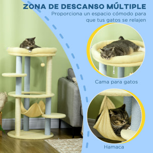 Árbol Rascador para Gatos Mediano 110 cm Torre para Gatos Centro de Actividades para Gatitos con Hamaca Poste de Sisal y Bola Colgante Ø58x110 cm Amarillo y Azul