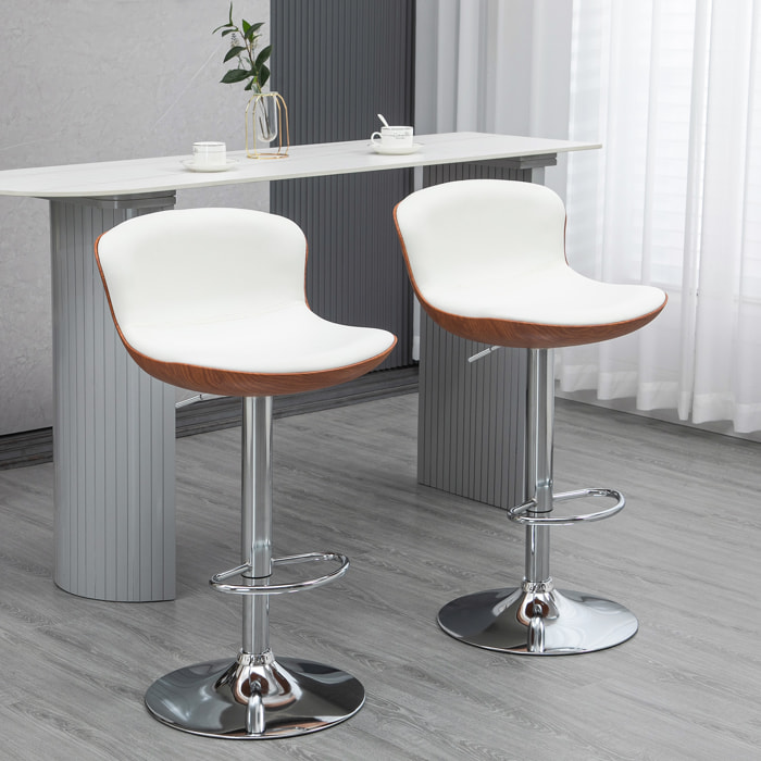 Lot de 2 tabourets de bar design contemporain hauteur d'assise réglable 64-85 cm pivotant 360° revêtement synthétique crème aspect bois