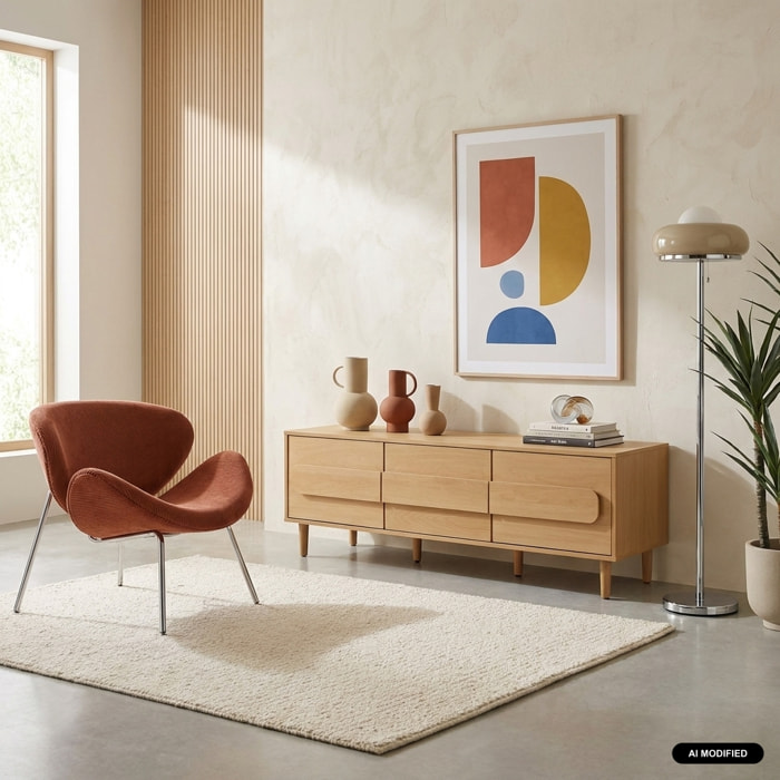 Meuble TV vintage décor bois 3 portes 150cm JULIANA
