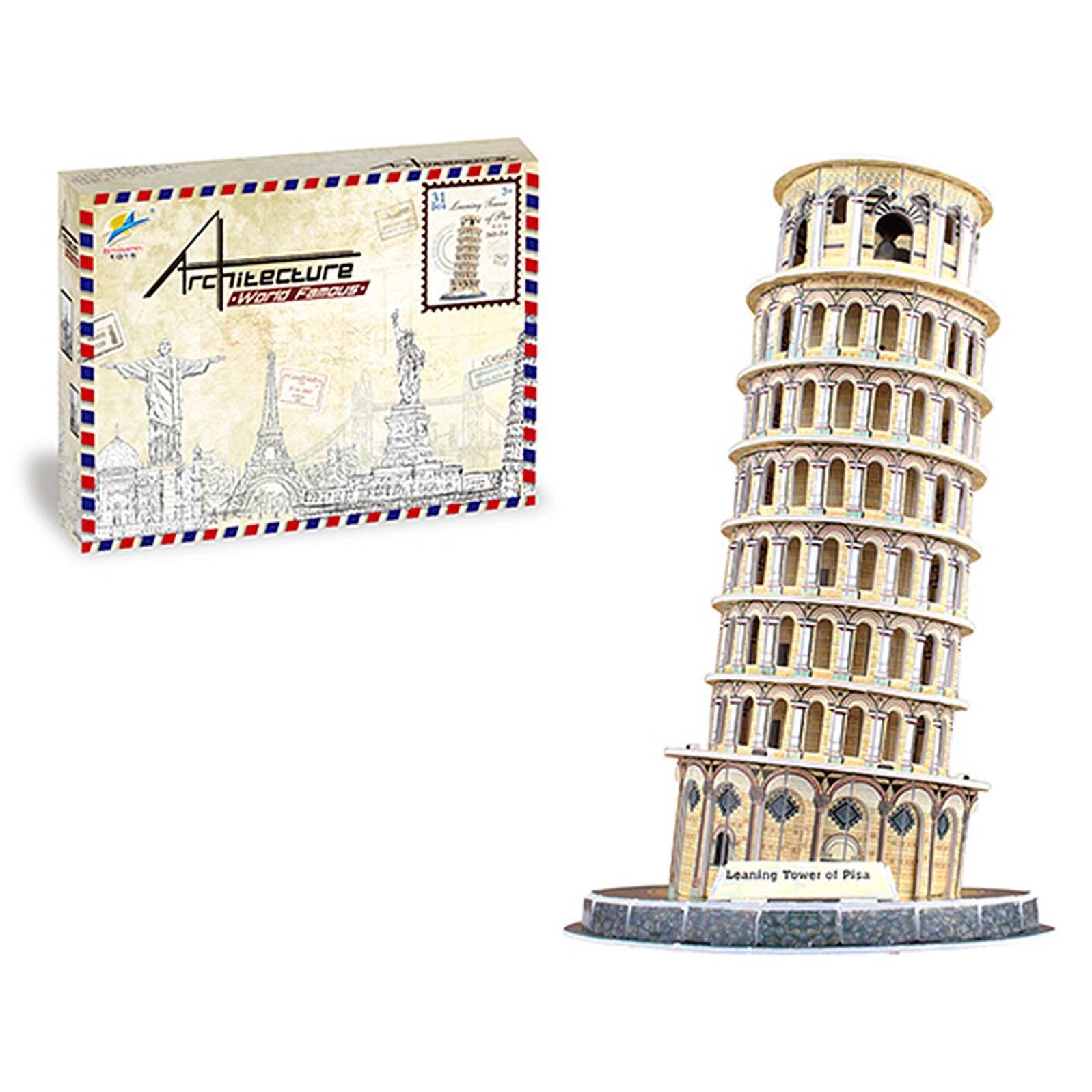 Puzle 3D de cartón de la Torre de Pisa. 34 piezas.