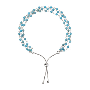 Bracciale Rosario Multifilo Regolabile con Howlite Turchese in Argento 925 placcato Rodio