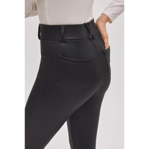 Pantaloni termici neri attillati effetto pelle elasticizzata
