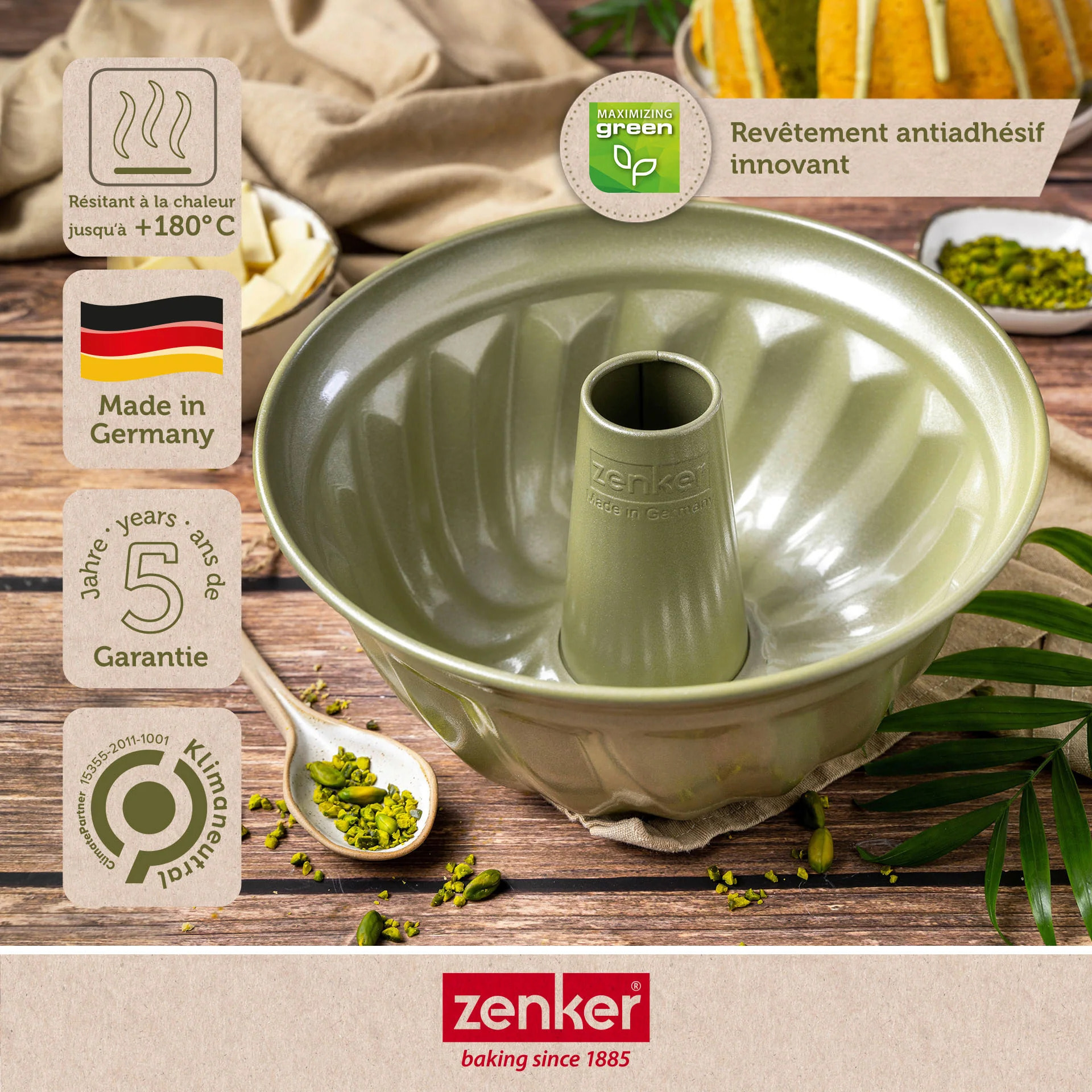 Lot de 2 moules à gâteaux 25/25 cm en acier avec cire de carnauba Zenker Green Vision