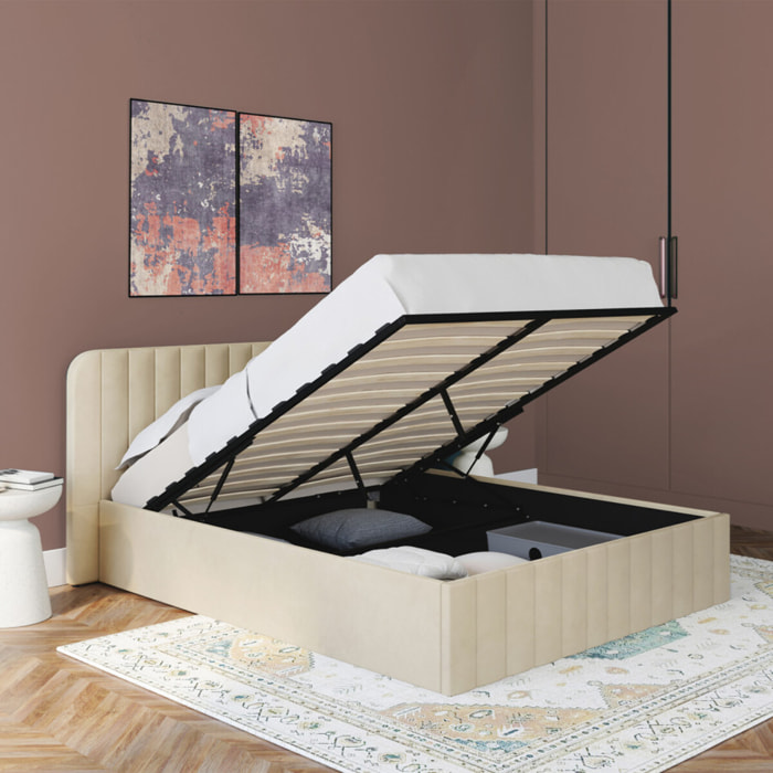 Lit coffre Valentina avec sommier et tête de lit - Velours beige