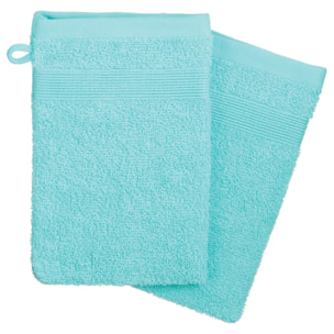 Lot de 2 gants de toilette - coton 450 gr/m² - bleu aqua 15x21 cm