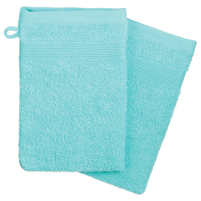 Lot de 2 gants de toilette - coton 450 gr/m² - bleu aqua 15x21 cm