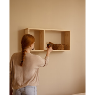 Mueble auxiliar de madera maciza en tono natural con 1 separador Alto: 38 Largo: 80 Ancho: 20