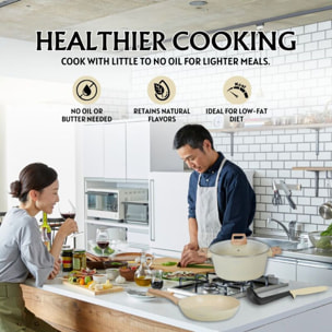 Batterie de cuisine 15 pièces avec revêtement en granit et manche en Bois Noir Herzberg beige HGWDBEJ15-BEI