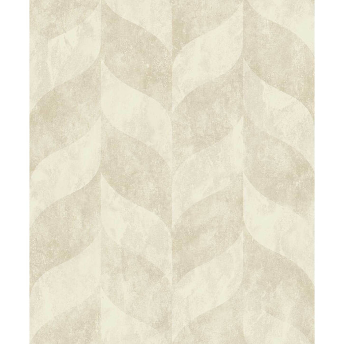 Papier peint géométrique feuilles beige doré