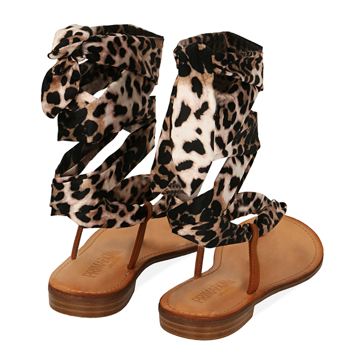 Sandalias con cordones de leopardo en raso