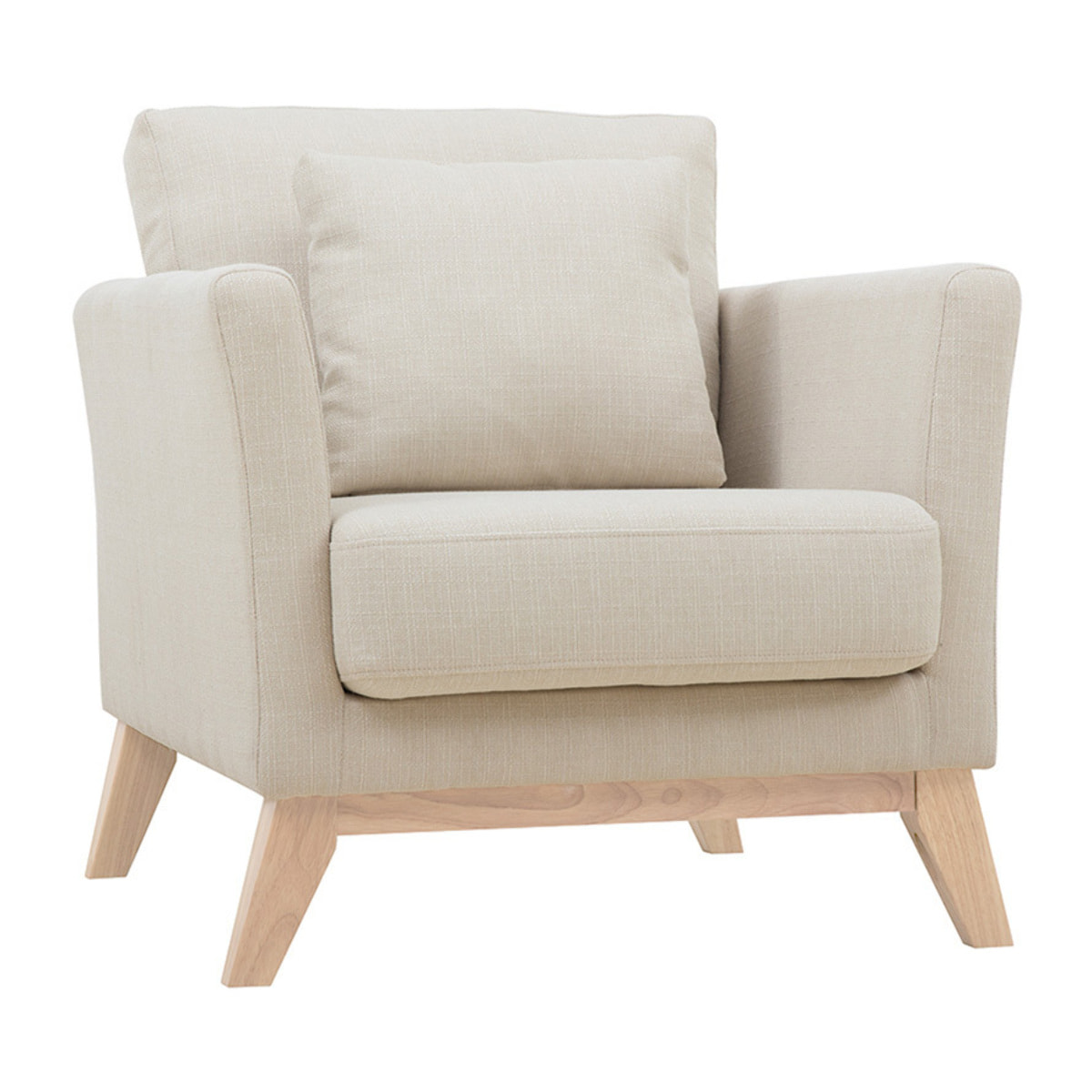 Fauteuil scandinave déhoussable en tissu beige et bois clair OSLO