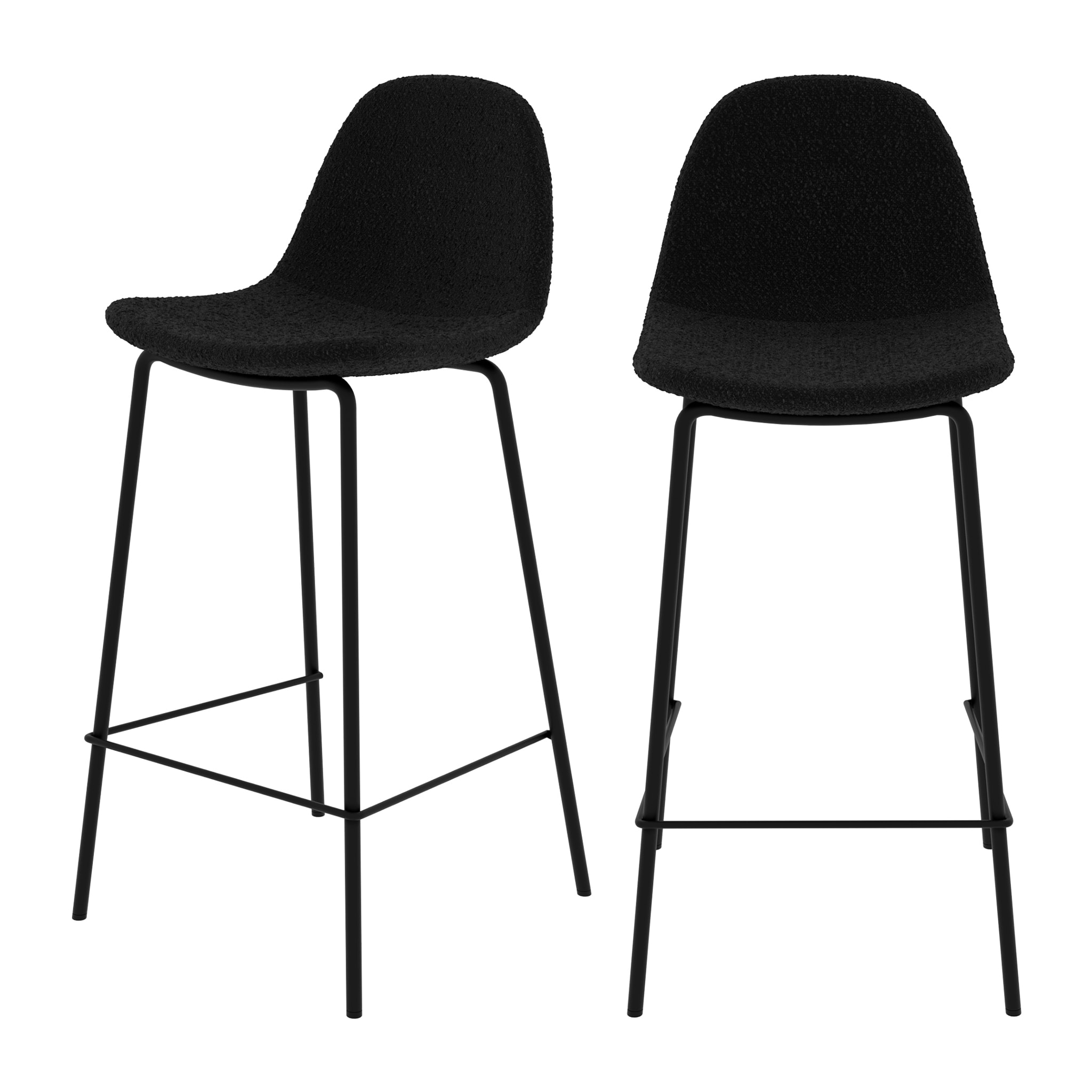 Lot de 2 chaises pour îlot central 65.5 cm en tissu bouclette noir - Henrik