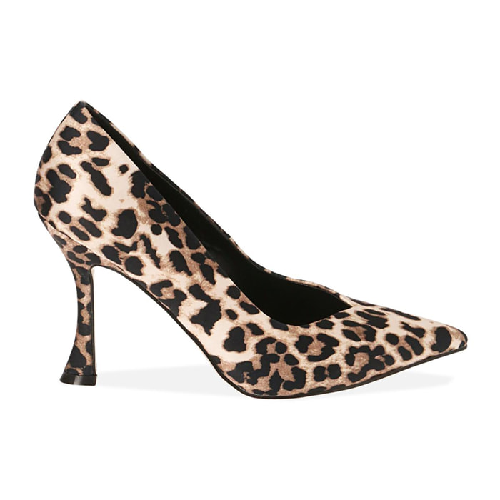 Décolleté leopard in raso, tacco 10 cm