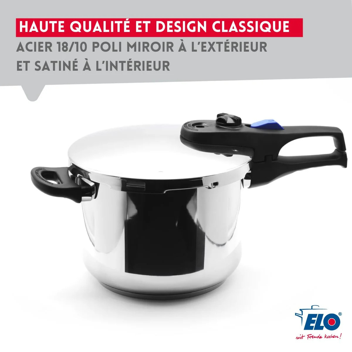 Autocuiseur vapeur en acier inoxydable 18/10 22 cm 3 à 6 litres Elo Praktika Plus XL